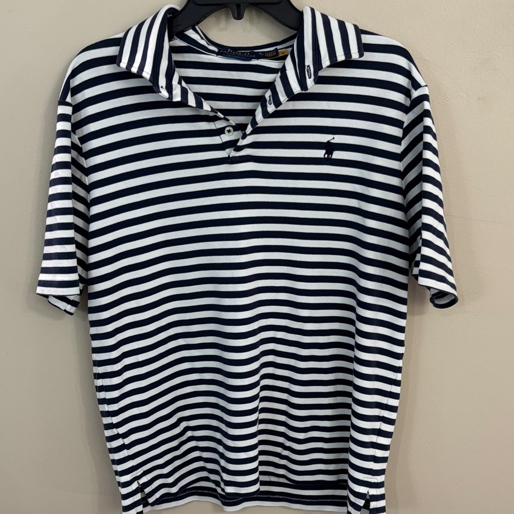 Ralph Lauren Navy and White Striped Polo Shirt
